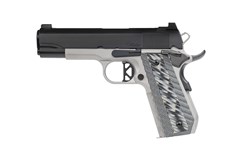 a black handgun with a white background with Springfield Armory in the background