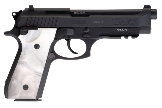 Taurus PT-92 9mm Semi-Auto Pistol - Item #: TAPT92BWPL5-17 / MFG Model #: 1-920151-17WPRL / UPC: 725327932963 - PT92 9MM DA BK/WHTE PEARL 17+1 1-920151-17WPRL | ADJ SIGHTS