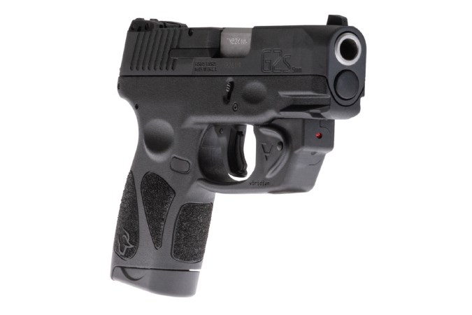 Taurus G2S 9mm Semi-Auto Pistol - Item #: TAG2SBVLR / MFG Model #: 1-G2S931VL / UPC: 725327932932 - G2S 9MM BK/BK 3.2" 7+1 RED LR# 1-G2S931VL|RED VIRIDIAN LASER