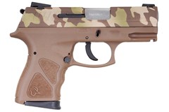 Taurus TH9 9mm 
Item #: TATH9BTC / MFG Model #: 1-TH9041B-LFC / UPC: 725327933458
TH9 9MM CAMO/TAN 4.3" 17+1 MS 1-TH9041B-LFC | MANUAL SAFETY