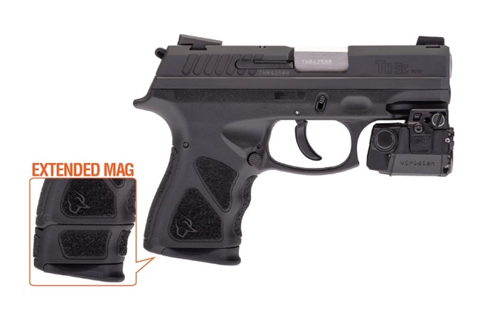 Taurus TH9C (Compact) 9mm Semi-Auto Pistol - Item #: TATH9CRVL / MFG Model #: 1-TH9C031VL / UPC: 725327933038 - TH9 CMPCT 9MM BK 3.5" LSR 17+1 1-TH9C031VL|RED VIRIDIAN LASER