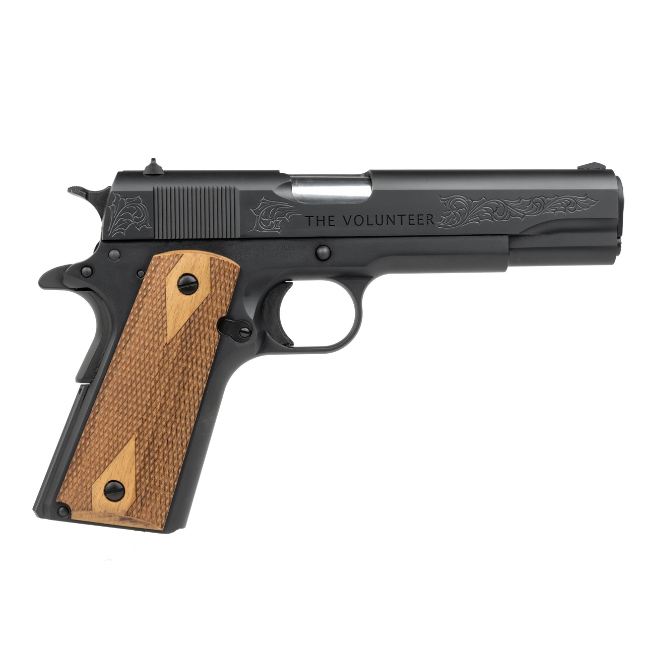 SDS Imports 1911 Volunteer, .45ACP, 5" Stainless Hard Chrome Plated Barrel, Black Tenifer QPQ Serrated Steel Slide, Checkered Wood Grip, A1 Style Sights, 2lb 2oz Weight