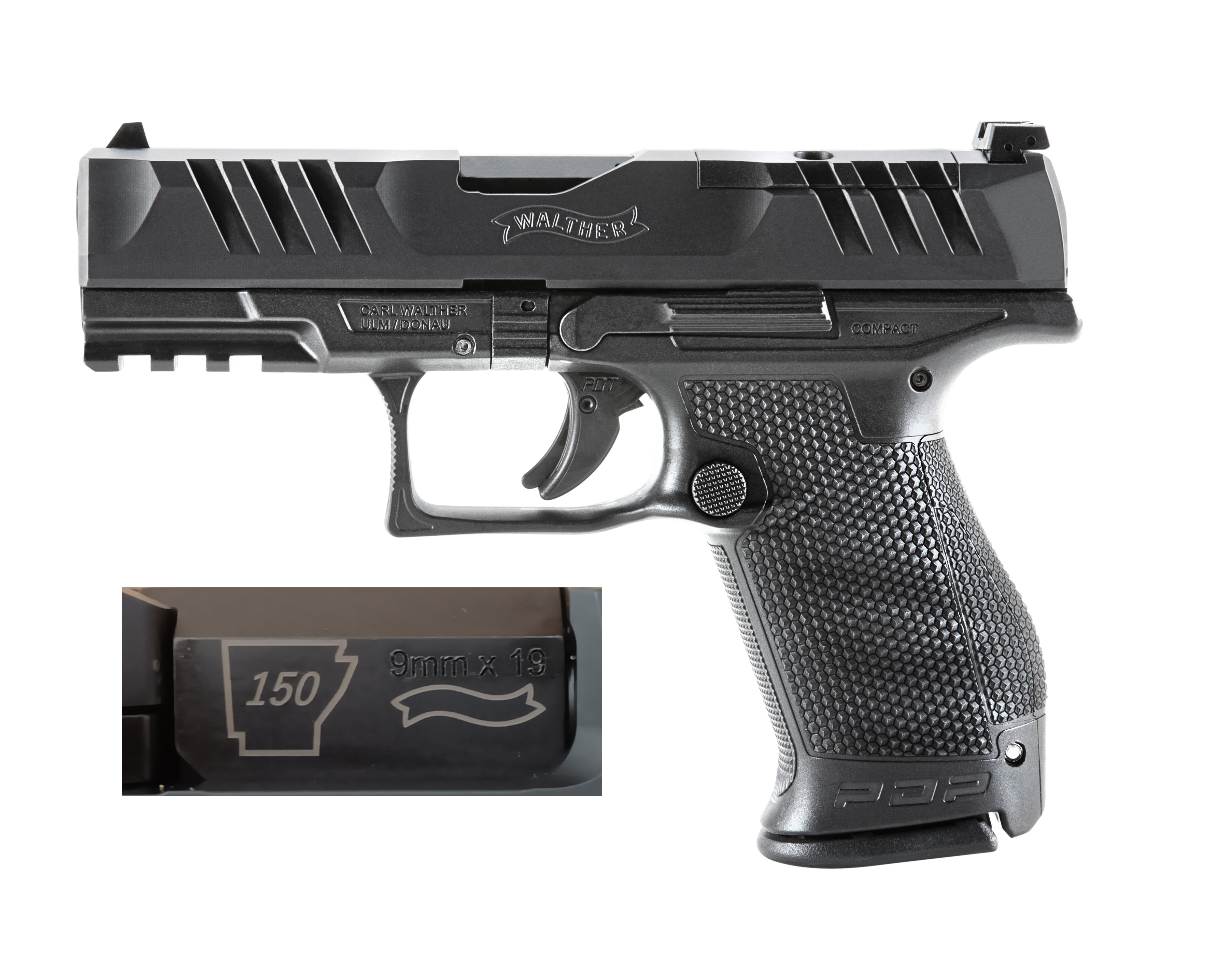 Walther 2851229AR PDP Compact 9mm 4" Matte Black 15rd Semi-Auto Pistol