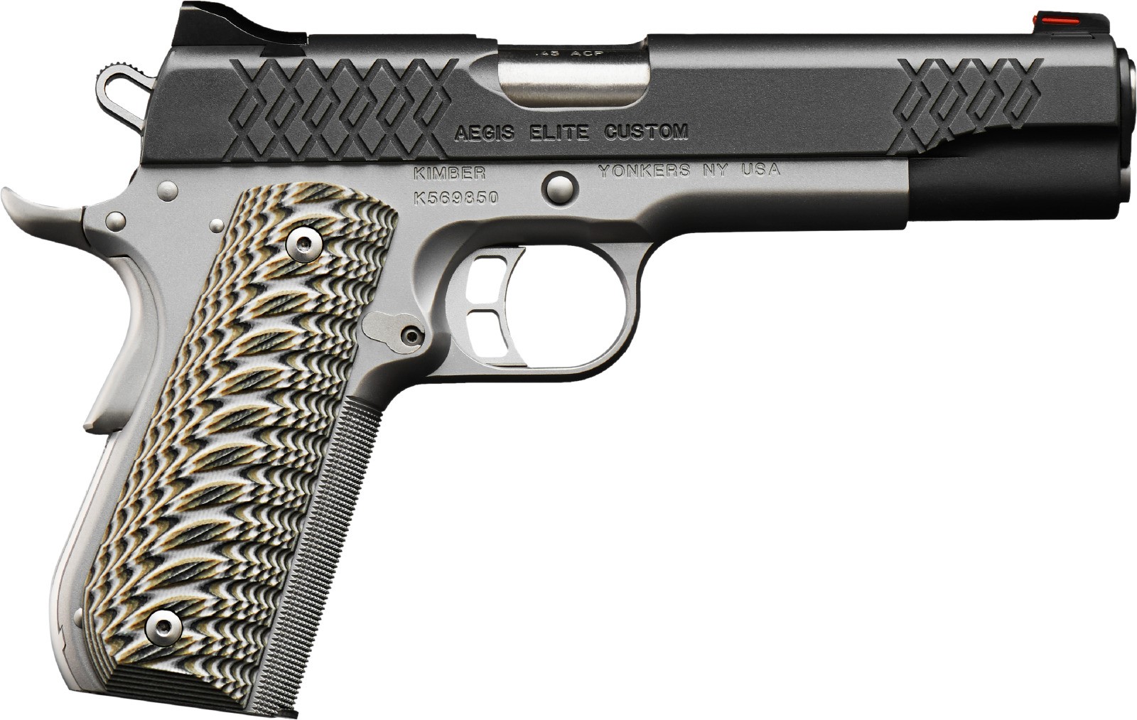 Kimber 3000351 Aegis Elite Custom .45ACP 5" Pistol Fiber Optic 8rd G-10 Grips