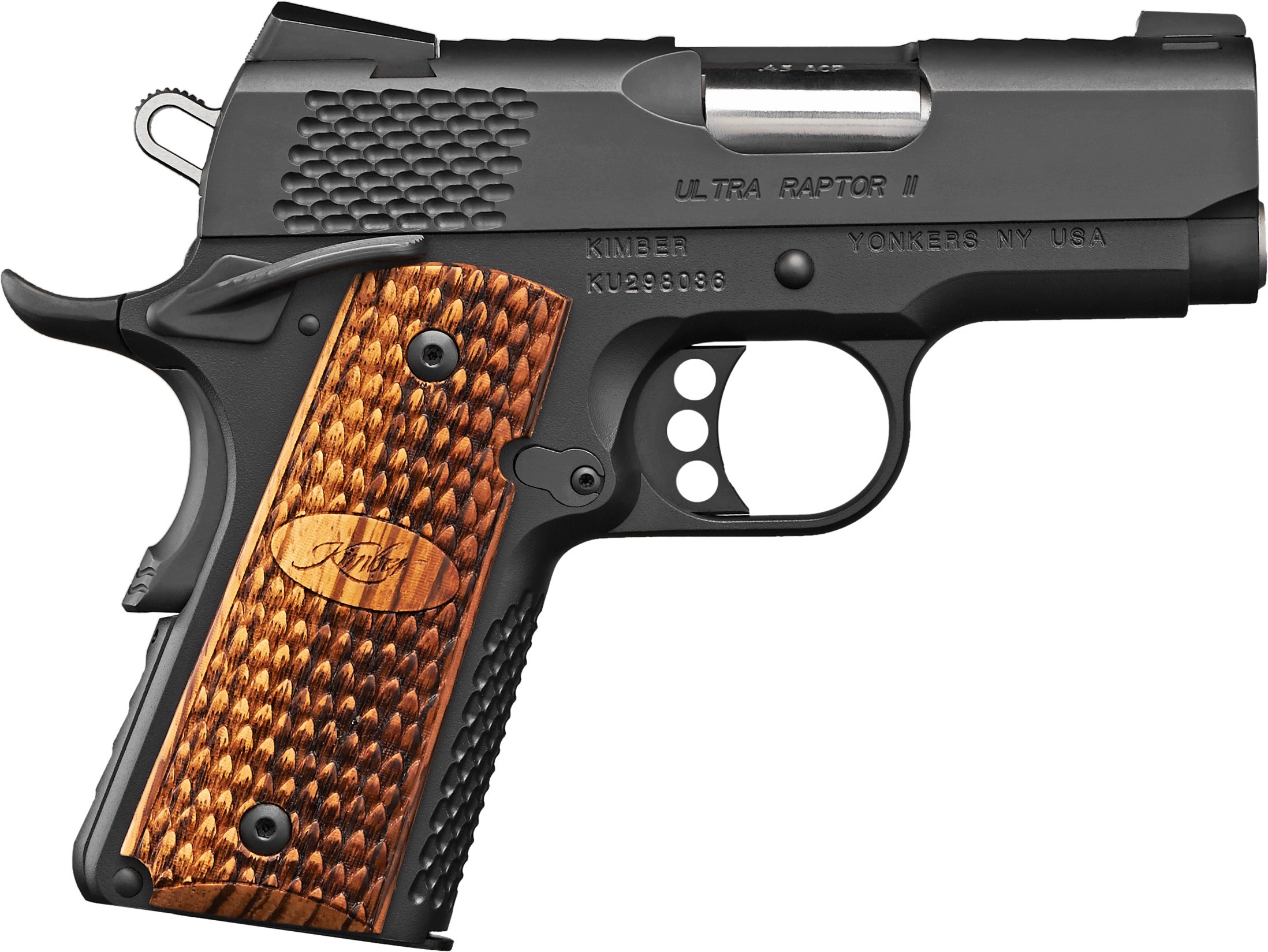 Kimber Ultra Raptor II 45ACP Black Pistol Tritium Sights Zebrawood Grips