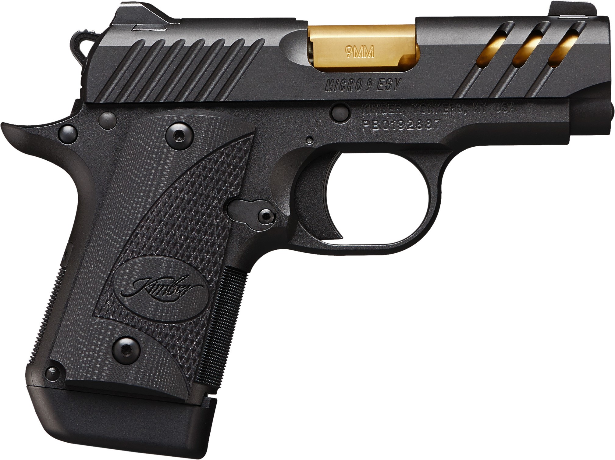 Kimber Micro 9 ESV Black Pistol: 2.75" Non-Ported Slide, Ball Mill Serrations, TiN Coated Barrel, 7RD Magazine, G10 Grips