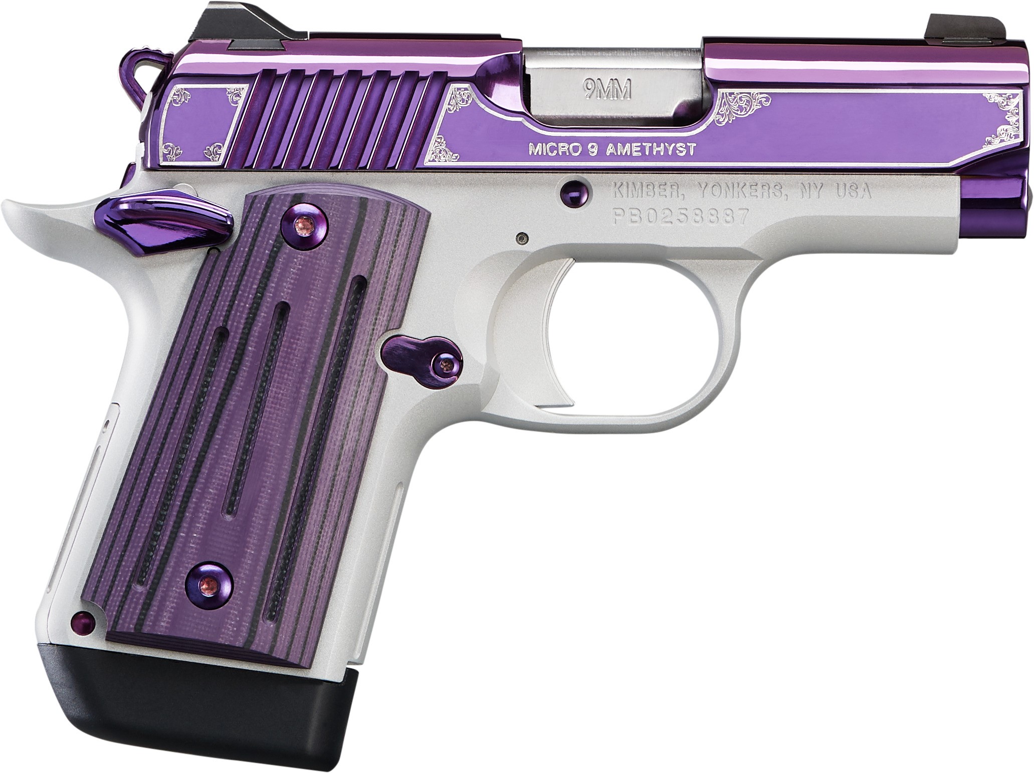 Kimber Micro 9 Amethyst 2-Tone Pistol, Purple PVD Finish, Night Sights