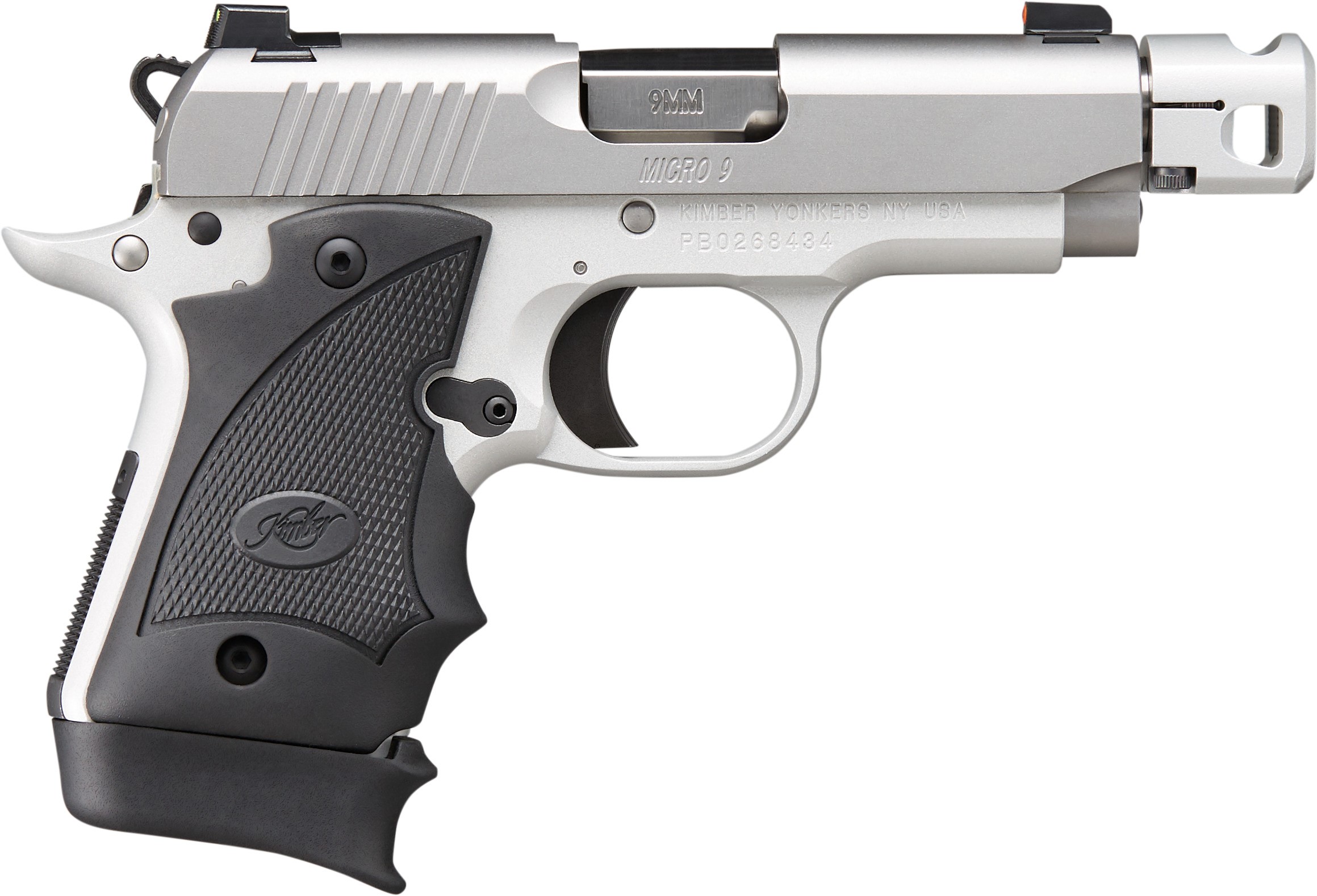 Kimber Micro 9 Stainless MC TP: 2.75" 9mm Pistol with Mini-Compensator, Tritium Pro Sights, 6-Round Magazine, Hogue Black Rubber Grips