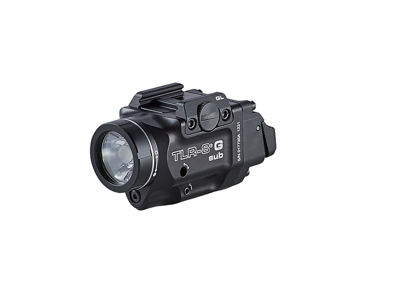 Streamlight TLR-8 Sub w/Laser Green Laser 500 Lumens 640-660nM Wavelength, Black 141 Meters Beam Distance, Fits Springfield Hellcat Handgun Rail Clamp Mount