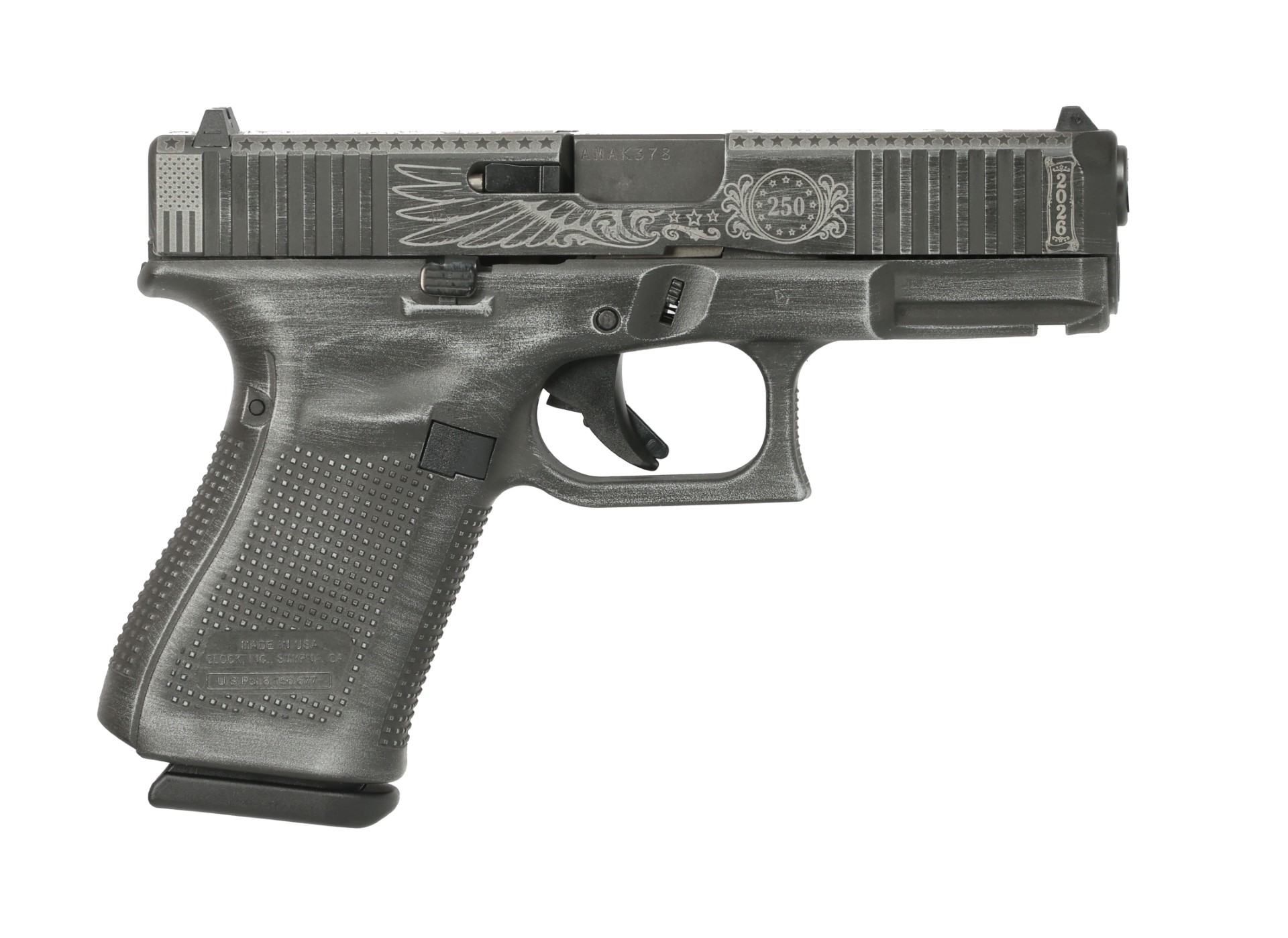 GLOCK UV1950203-250 G19 V 9mm 4.02" Battle Worn Silver and Black Semi-Auto Pistol