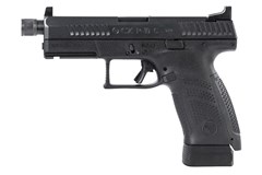 a black handgun with a white background