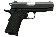 a black handgun with a white background with Springfield Armory in the background