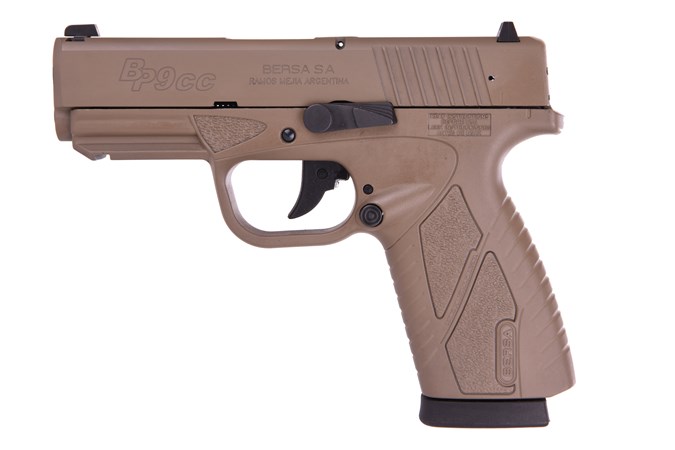 Bersa BP9 Concealed Carry 9mm Semi-Auto Pistol - Item #: BSBP9FDECC / MFG Model #: BP9FDECC / UPC: 091664960632 - CONCEAL CARRY 9MM FDE 8+1    # 3.3" BBL | FULL FDE