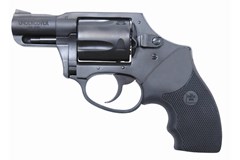 a black handgun with a white background