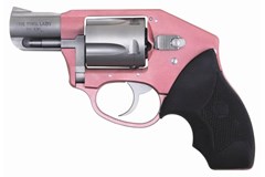 a pink gun with a black handle