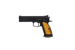 a black and yellow gun