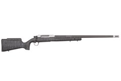 a silver and black rifle