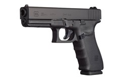 a black handgun with a white background