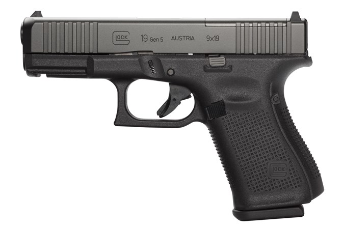 GLOCK G19 G5 MOS 9mm Semi-Auto Pistol - Item #: GLPR19555MOSFS / MFG Model #: PR19555MOSFS / UPC: 764503039140 - G19 G5 MOS 9MM 15+1 REBUILT  # FRONT SERRATIONS