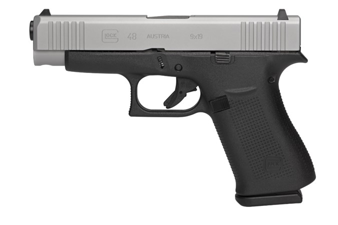 GLOCK G48 9mm Semi-Auto Pistol - Item #: GLPA485SL301AB / MFG Model #: PA485Sl301AB / UPC: 764503032721 - G48 9MM SILVER 4" 10+1 AMGLO # 
