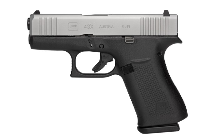 GLOCK G43X 9mm Semi-Auto Pistol - Item #: GLUX435SL201 / MFG Model #: UX435SL201 / UPC:  - G43X 9MM SILVER 3.39" 10+1 FS# 