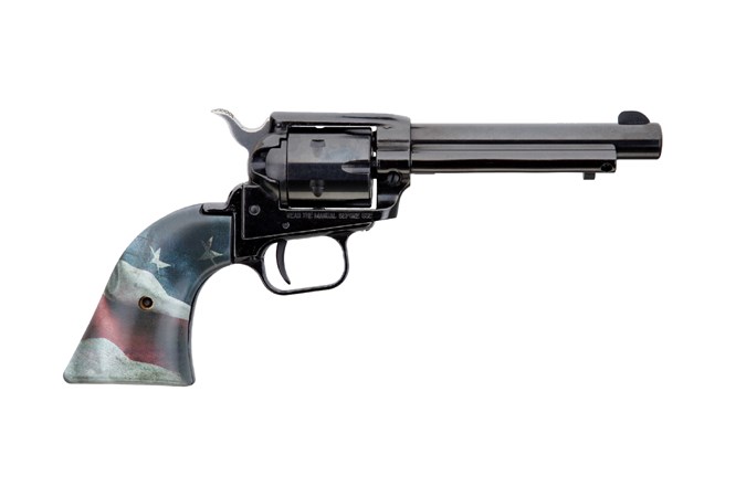 Heritage Manufacturing Rough Rider Small Bore 22 LR Revolver - Item #: HERR22B4-US02 / MFG Model #: RR22B4-US02 / UPC: 727962703649 - 22LR BL/US FLAG GRIP 4.75" FS# 