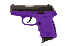 a purple handgun with a black handle