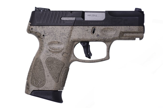 Taurus G2C 9mm Semi-Auto Pistol - Item #: TAG2CBSPFDE / MFG Model #: 1-G2C931-SPFDE / UPC: 725327932123 - G2C 9MM BLK/FDE SPLATTER 12+1 1-G2C931-SPFDE