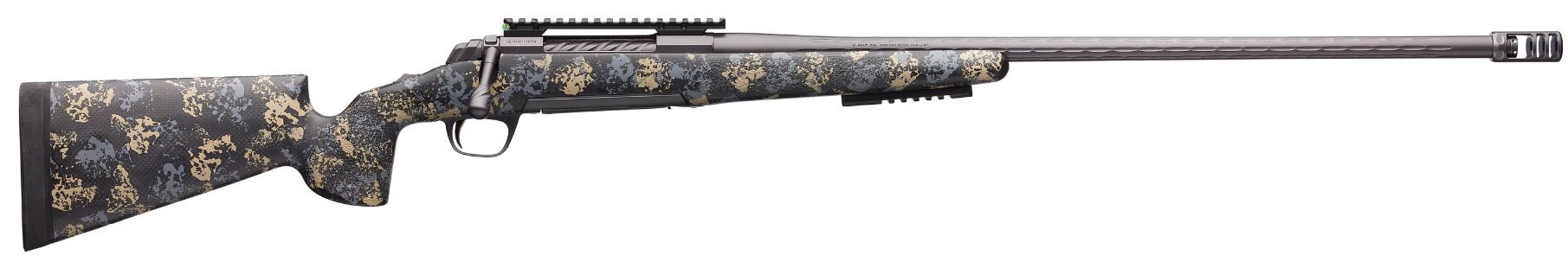 Browning X-Bolt Pro Long Range 6.5 Creedmoor 4+1 26" Fluted MB Carbon Gray Elite Cerakote Sonora Carbon Ambush Camo Fixed McMillan Game Scout Stock Right Hand (Full Size)