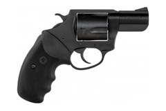 a black handgun with a white background