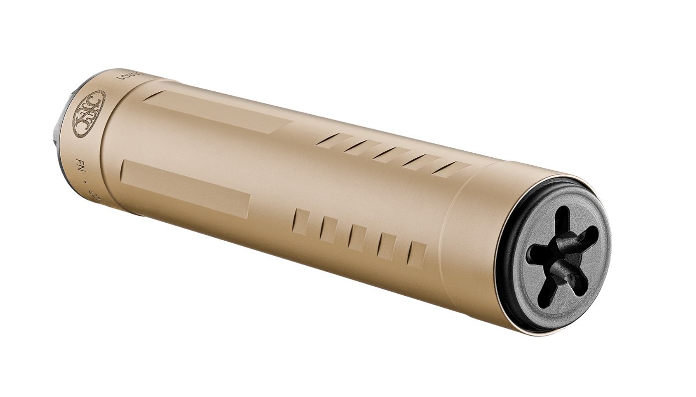 FN 96100837 Catch 22 Ti Rimfire Suppressor 5.25" FDE Titanium 1/2"-28 TPI - FN America - 22 LR | 22 Magnum