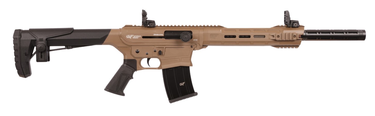 GForce GF2512FDE 24" Mag Fed Shotgun, FDE, 5 Choke Tubes, Flip-Up Sights