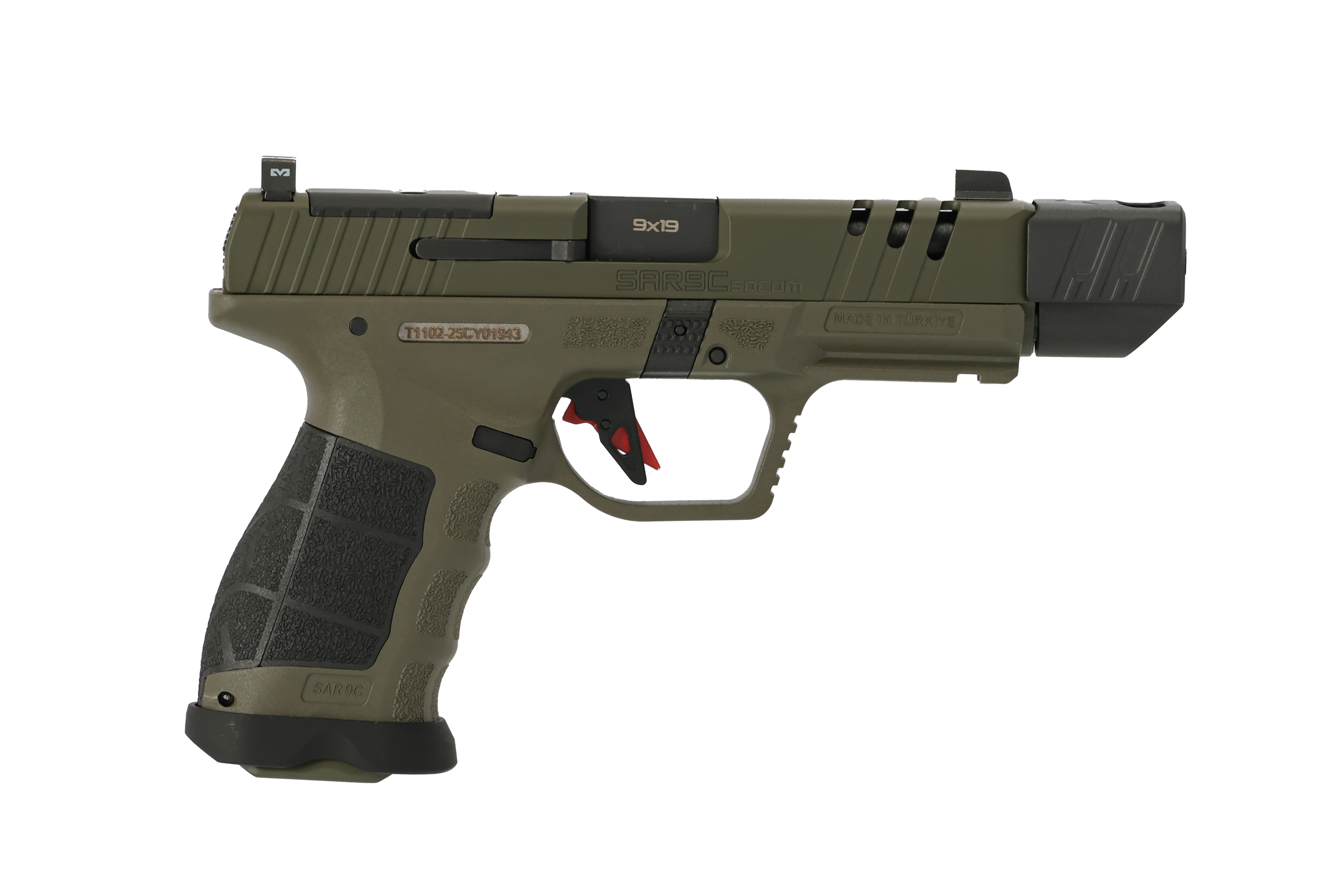 SAR Firearms SAR9CSOCOMODC SAR9 Socom Compact Compensator 9mm 4.5" OD Green Cerakote Semi-Auto Pistol