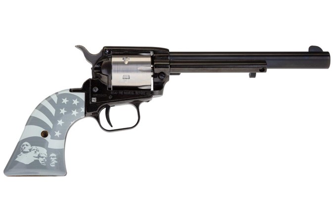 Heritage Manufacturing Rough Rider Small Bore 22 LR Revolver - Item #: HERR22TT6LTY / MFG Model #: RR22TT6LTY / UPC: 727962703694 - 22LR 2-TONE LIBERTY 6.5" FS  # STAINLESS CYLINDER/BLUED FRAME