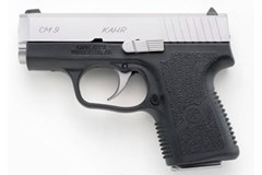 a black handgun with a white background