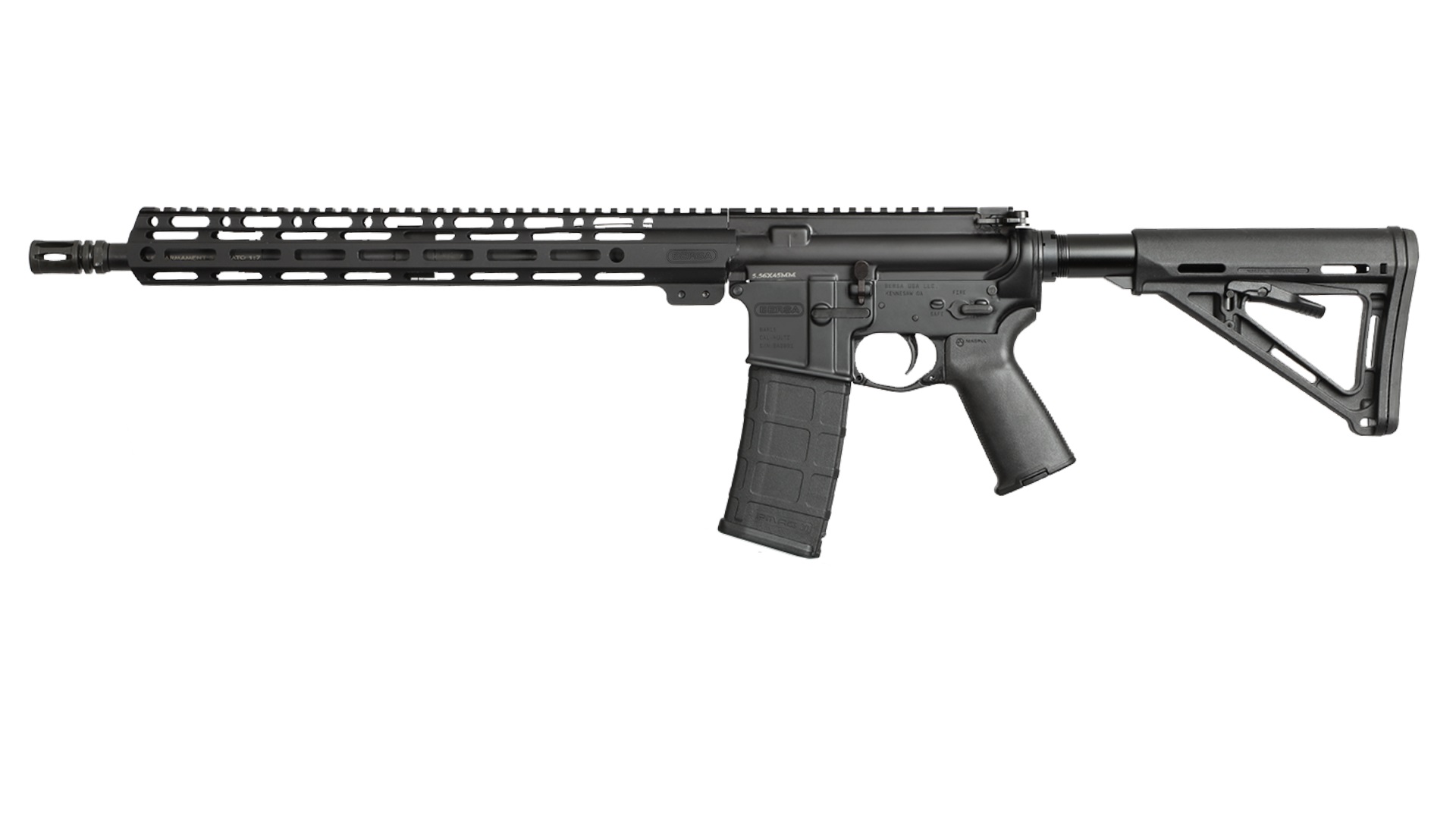 Bersa BAR15RMGP AR Rifle - 5.56 NATO, 16" Barrel, Black, MagPul MOE+ Grip, 30+1 Capacity, 1:7 Twist Rate, 35.75" Extended Length