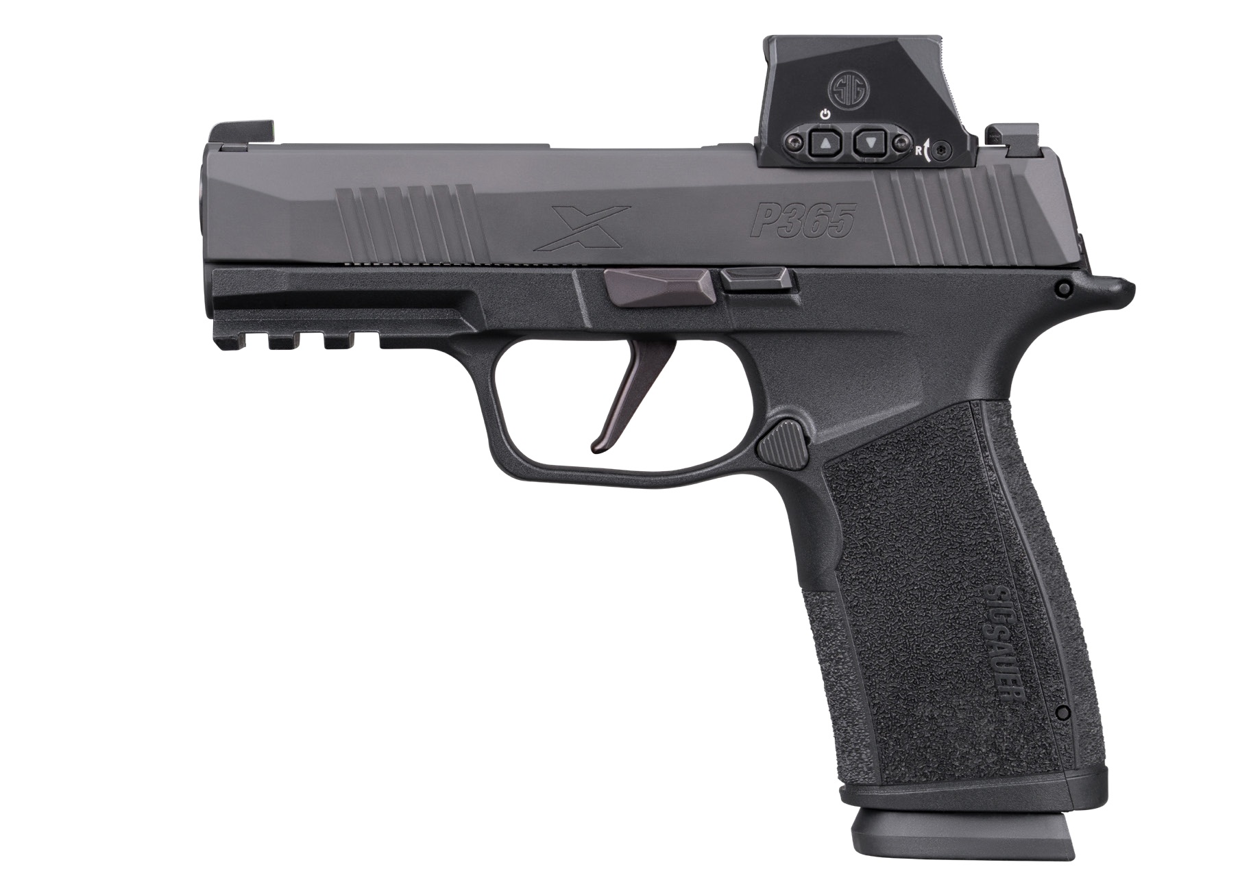 Sig Sauer P365, XMacro, Striker Fired, Semi-automatic, Polymer Frame Pistol, Sub-Compact, 9MM, 3.7 Barrel, Nitron Finish, Black, XRAY3 Day/Night Sights, Romeo-X SIG-LOC Compact Optic, 17 Rounds, 2 Magazines 365XCA-9-BXR3-RXSL