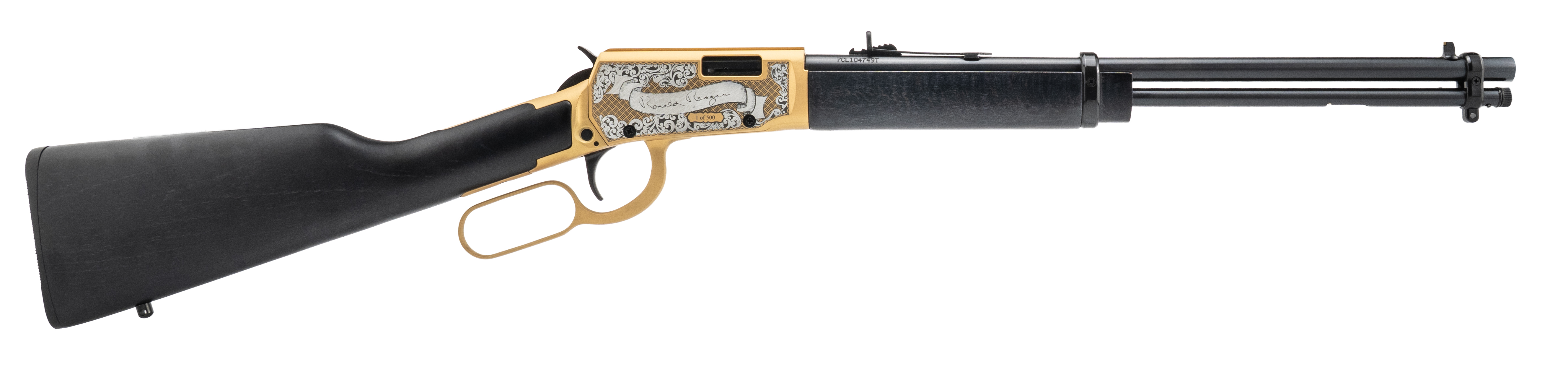 Rossi Rio Bravo Ronald Reagan Rifle 22 lr 18 in. BLK Stock Engraved PVD Gold 15 rd