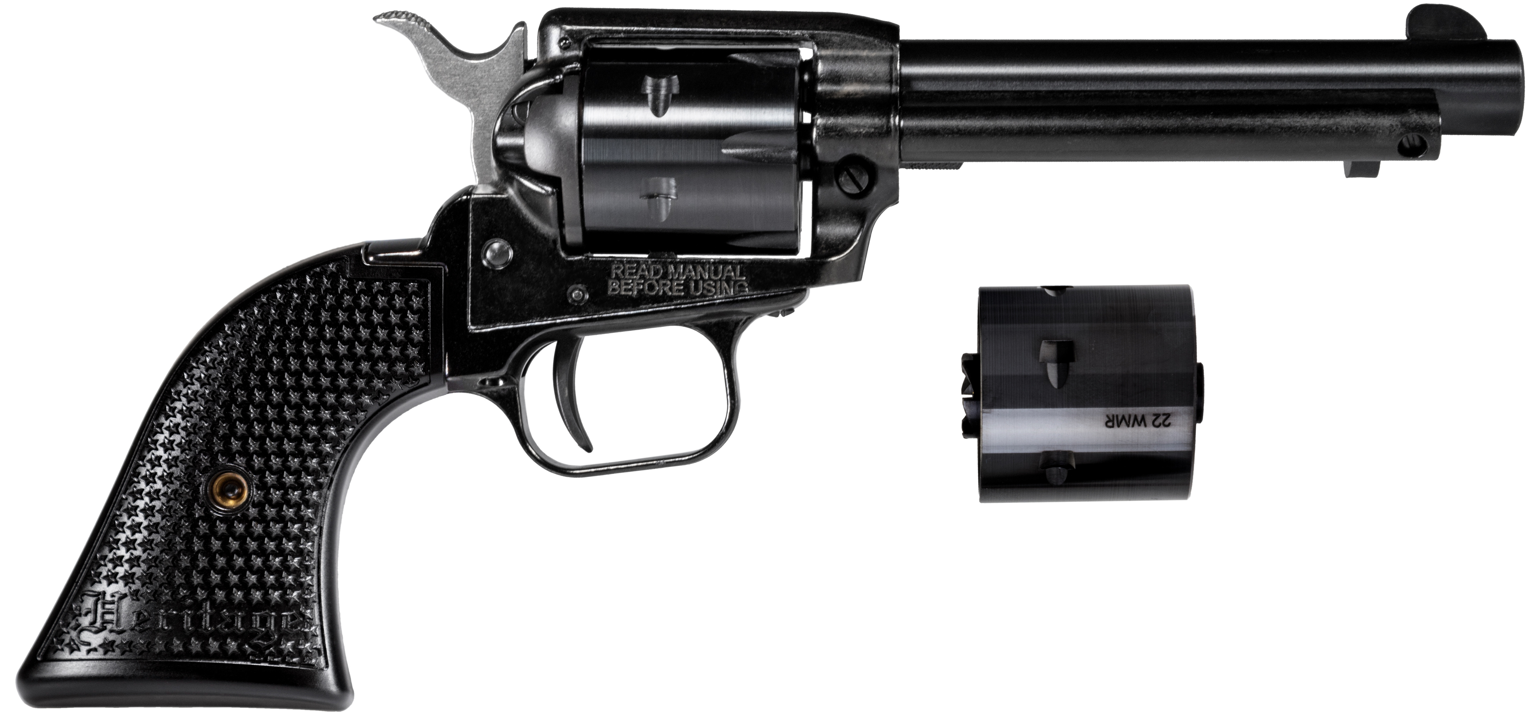 Heritage Mfg RR22MB4PG Rough Rider Revolver, .22 Long Rifle/Win Mag, 6-Round, 4.75" Barrel, Black Alloy Frame, Nickel Trigger, Polymer Grip, USA Made