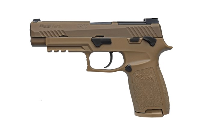 SIG SAUER P320 M17 9mm Semi-Auto Pistol - Item #: SI320F9M17MS2M / MFG Model #: 320F-9-M17-MS-2M / UPC: 798681654543 - P320 M17 9MM 17+1 COYOTE SFTY 320F-9-M17-MS-2M|MANUAL SAFETY