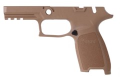 a brown handgun with a black handle