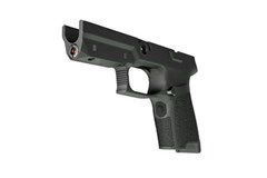 a black handgun with a white background with Springfield Armory in the background
