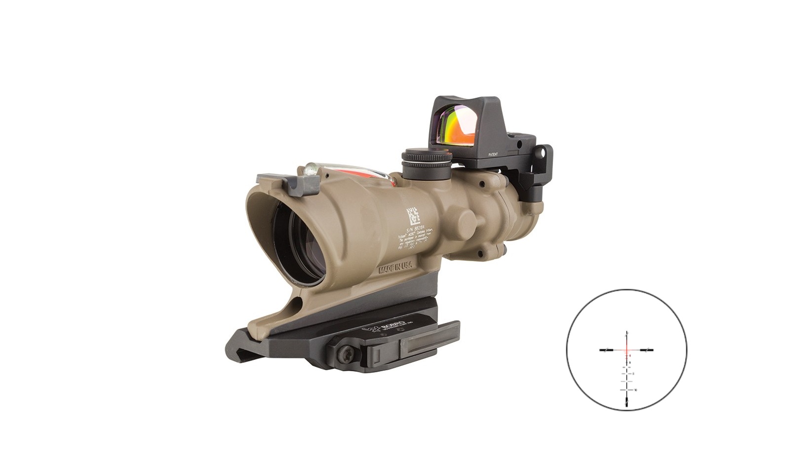 Trijicon ACOG ECOS 4x32 Sight, Flat Dark Earth TA31-D-100553, Dual-Sighting System, Waterproof, Quick Release Mount, LED Red Dot
