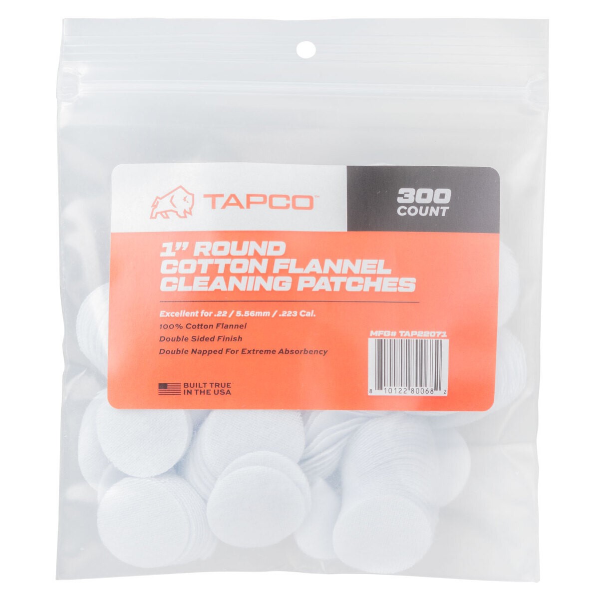Tapco TAP22071 1" Cotton Round Patches 300CT for .22-270 Caliber