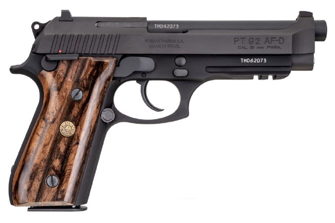Taurus PT-92 9mm Semi-Auto Pistol - Item #: TAPT92BBW5-17 / MFG Model #: 1-920151-17OW / UPC: 725327933366 - PT92 9MM DA BLK/WD FS 17+1 1-920151-17OW|BRAZILIAN WALNUT