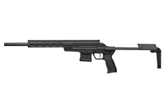 a black rifle with a white background