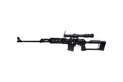 a black rifle with a scope